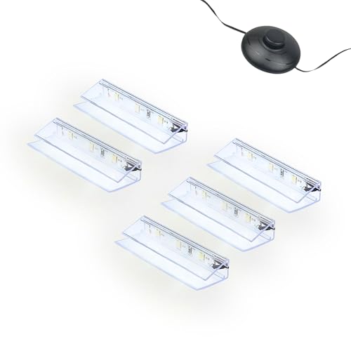 kalb | LED Glaskantenbeleuchtung Ambilux Clip transparent 3000K 5000K 1-10 Sets für Glasböden 4-10mm Fußschalter Glasbodenbeleuchtung erweiterbar um Dimmer/Controller Plug & Play (kaltweiß, 5er Set) von kalb Material für Möbel