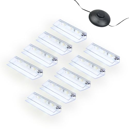 kalb | LED Glaskantenbeleuchtung Ambilux Clip transparent 3000K 5000K 1-10 Sets für Glasböden 4-10mm Fußschalter Glasbodenbeleuchtung erweiterbar um Dimmer/Controller Plug & Play (kaltweiß, 9er Set) von kalb Material für Möbel