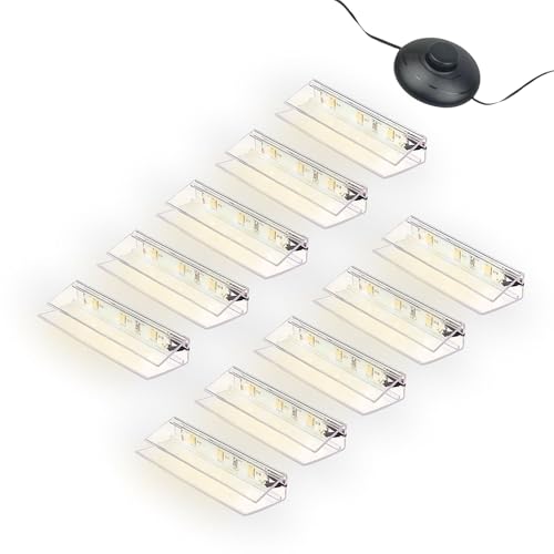 kalb | LED Glaskantenbeleuchtung Ambilux Clip transparent 3000K 5000K 1-10 Sets für Glasböden 4-10mm Fußschalter Glasbodenbeleuchtung erweiterbar um Dimmer/Controller Plug & Play (warmweiß, 10er Set) von kalb Material für Möbel
