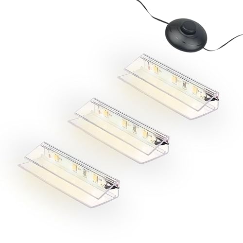 kalb | LED Glaskantenbeleuchtung Ambilux Clip transparent 3000K 5000K 1-10 Sets für Glasböden 4-10mm Fußschalter Glasbodenbeleuchtung erweiterbar um Dimmer/Controller Plug & Play (warmweiß, 3er Set) von kalb Material für Möbel