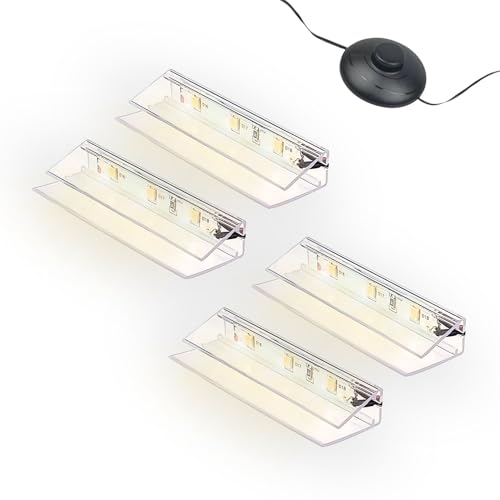 kalb | LED Glaskantenbeleuchtung Ambilux Clip transparent 3000K 5000K 1-10 Sets für Glasböden 4-10mm Fußschalter Glasbodenbeleuchtung erweiterbar um Dimmer/Controller Plug & Play (warmweiß, 4er Set) von kalb Material für Möbel