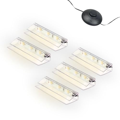kalb | LED Glaskantenbeleuchtung Ambilux Clip transparent 3000K 5000K 1-10 Sets für Glasböden 4-10mm Fußschalter Glasbodenbeleuchtung erweiterbar um Dimmer/Controller Plug & Play (warmweiß, 5er Set) von kalb Material für Möbel