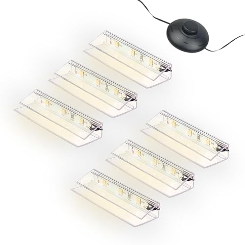 kalb | LED Glaskantenbeleuchtung Ambilux Clip transparent 3000K 5000K 1-10 Sets für Glasböden 4-10mm Fußschalter Glasbodenbeleuchtung erweiterbar um Dimmer/Controller Plug & Play (warmweiß, 6er Set) von kalb Material für Möbel