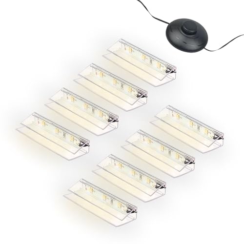 kalb | LED Glaskantenbeleuchtung Ambilux Clip transparent 3000K 5000K 1-10 Sets für Glasböden 4-10mm Fußschalter Glasbodenbeleuchtung erweiterbar um Dimmer/Controller Plug & Play (warmweiß, 8er Set) von kalb Material für Möbel
