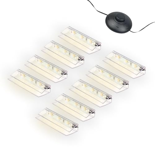 kalb | LED Glaskantenbeleuchtung Ambilux Clip transparent 3000K 5000K 1-10 Sets für Glasböden 4-10mm Fußschalter Glasbodenbeleuchtung erweiterbar um Dimmer/Controller Plug & Play (warmweiß, 9er Set) von kalb Material für Möbel