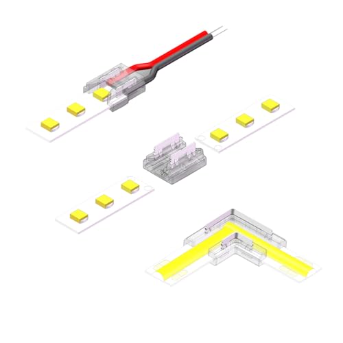 kalb | LED Verbinder Set, 8mm COB und SMD LED Streifen, 9-teilig, Anschlusskabel, Eckverbinder, Klemmverbindung ohne Löten, Transparent, Einfache Montage, ideal für DIY LED Projekte von kalb Material für Möbel