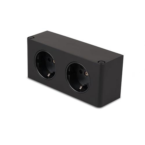 Kalb I Multifunktionale Powerbox mit Doppelsteckdose für Elektrogeräte, Unterbaumontage, EU-Stecker, 140x46x62,5 mm, Schwarz - Ladestation für Möbel von kalb Material für Möbel