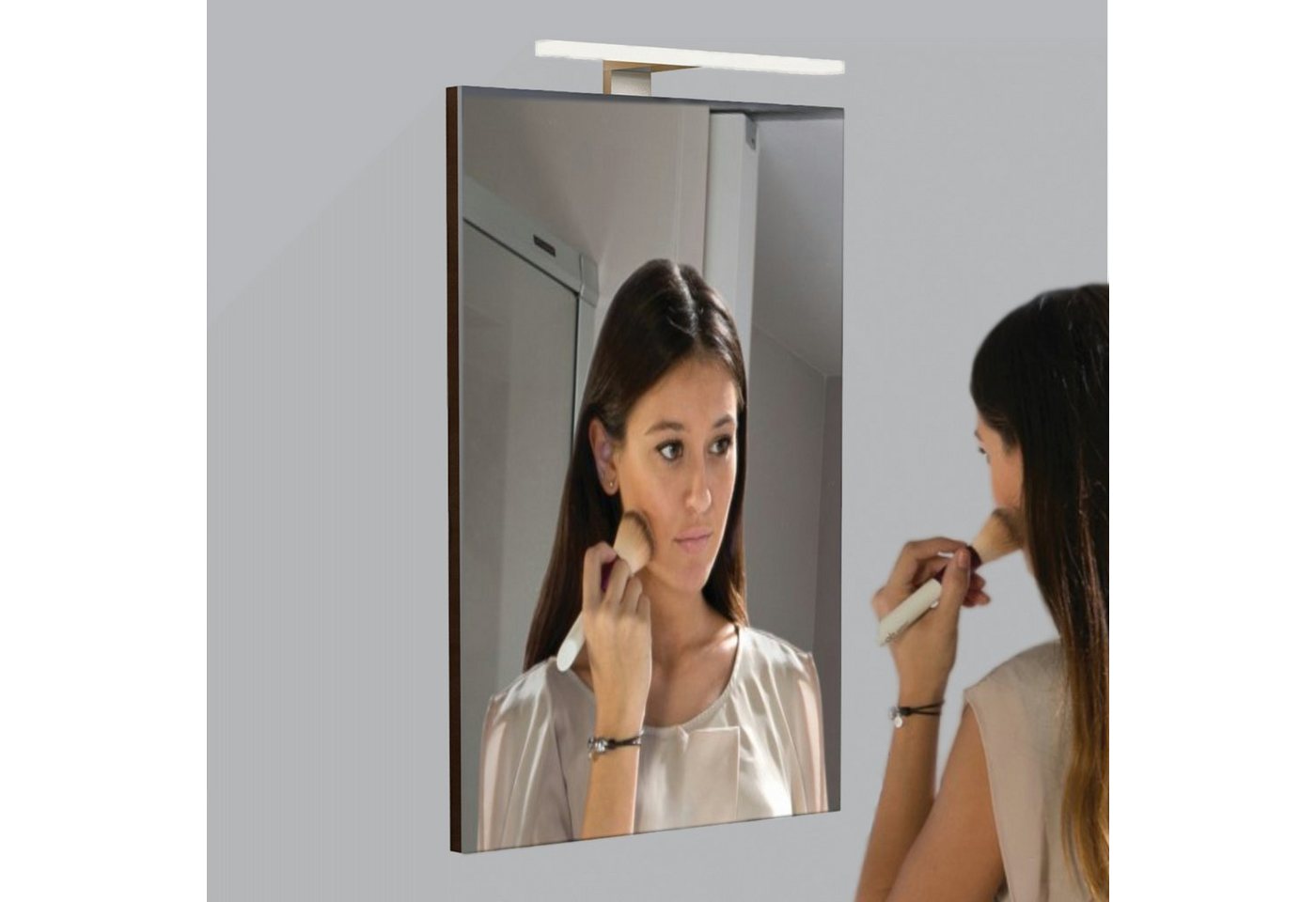 kalb Badspiegel Spiegel 80x40cm Klassik platingrau mit Spiegelleuchte 300mm von kalb