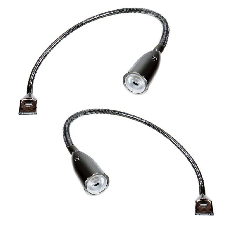 kalb Bettleuchte Flexible LED Leuchte inkl. USB Ladefunktion verchromt, 2er Set chrom, warmweiß von kalb