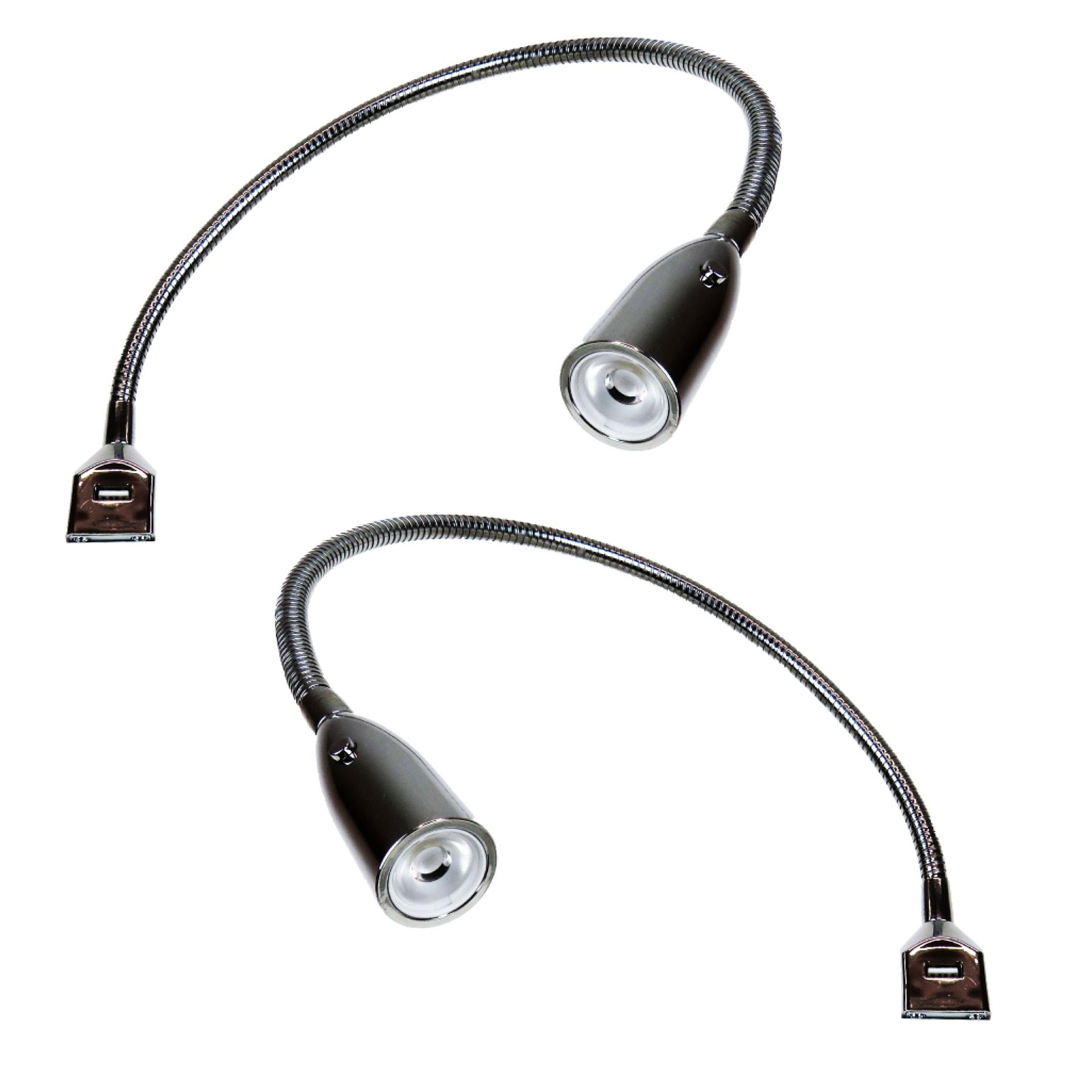 kalb Flexible LED Bettleuchte Silbergrau Warmweiß Leseleuchte Mit Integrierter USB Ladefunktion 2er Set Chrom von kalb