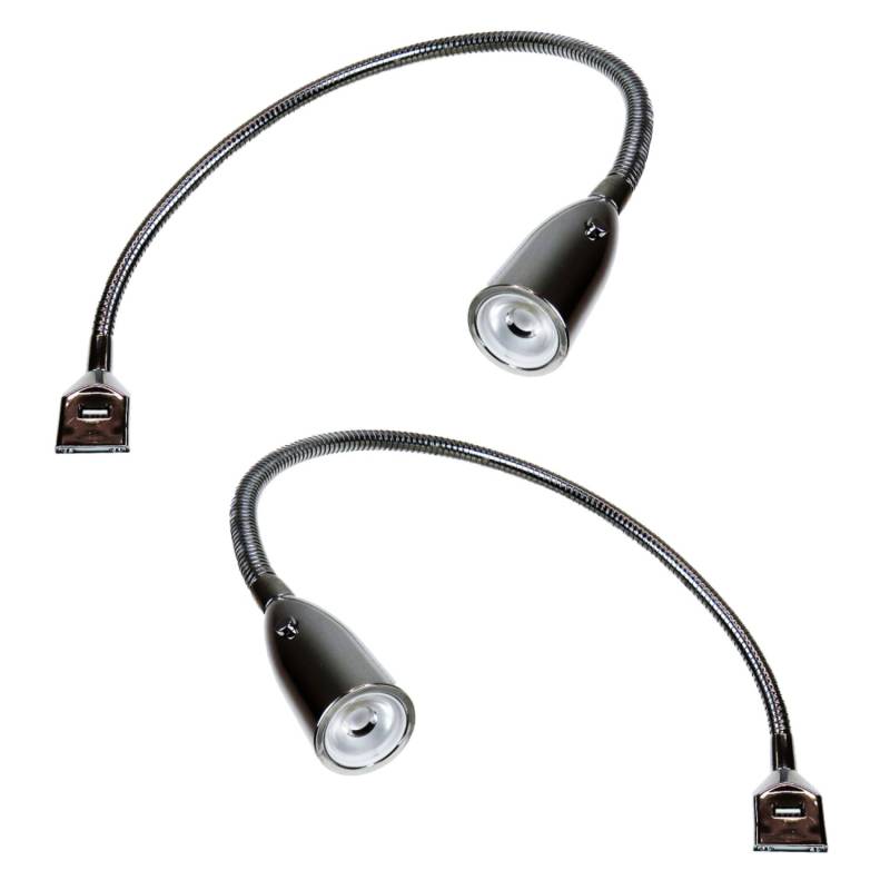 kalb Flexible LED Bettleuchte Silbergrau Warmweiß Leseleuchte Mit Integrierter USB Ladefunktion 2er Set Chrom von kalb