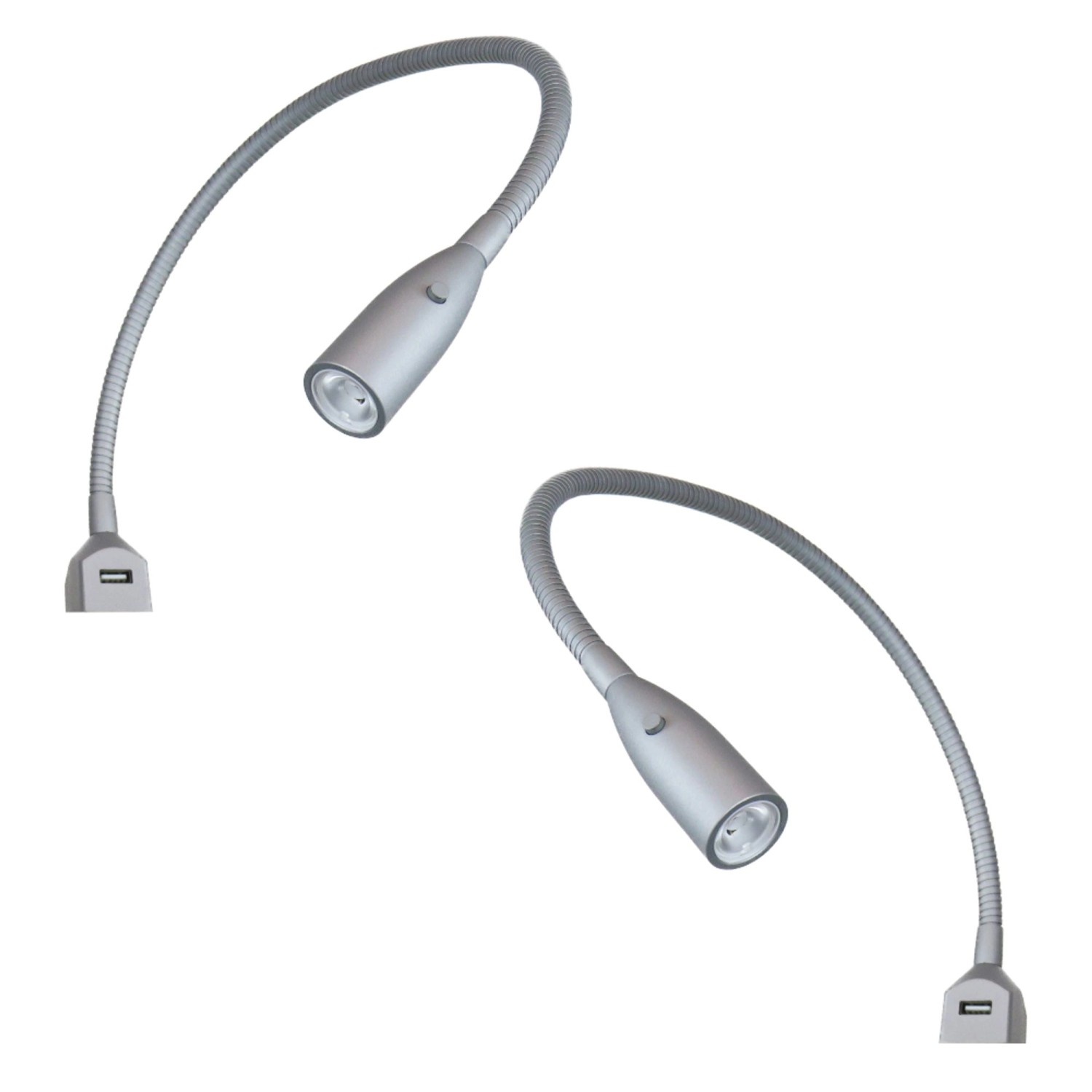 kalb Flexible LED Bettleuchte Silbergrau Warmweiß Leseleuchte Mit Integrierter USB Ladefunktion 2er Set Silbergrau kalb Flexible LED Bettleuchte Silbergrau Warmweiß Leseleuchte Mit Integrierter USB Ladefunktion 2er Set Silbergrau von kalb