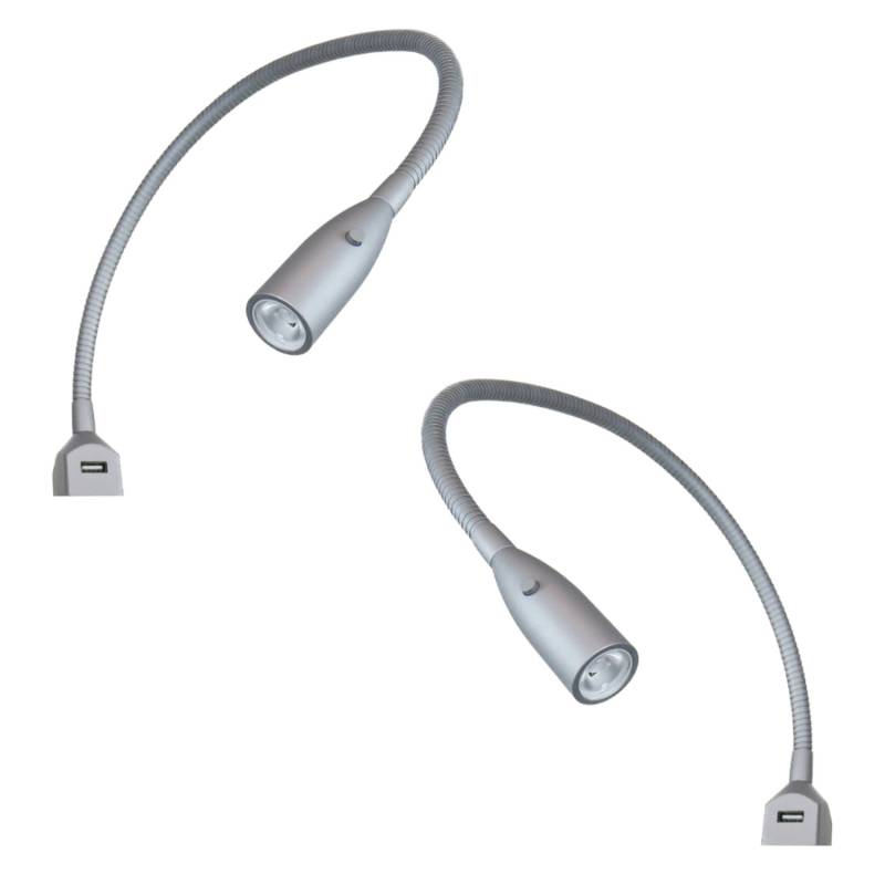 kalb Flexible LED Bettleuchte Silbergrau Warmweiß Leseleuchte Mit Integrierter USB Ladefunktion 2er Set Silbergrau kalb Flexible LED Bettleuchte Silbergrau Warmweiß Leseleuchte Mit Integrierter USB Ladefunktion 2er Set Silbergrau von kalb