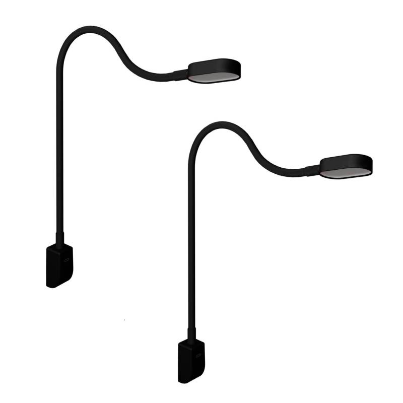 kalb Ilios LED-Bettleuchte Mit USB-C Wand- und Winkelmontage Flexibler Arm Dimmbar 2er Set Schwarz von kalb