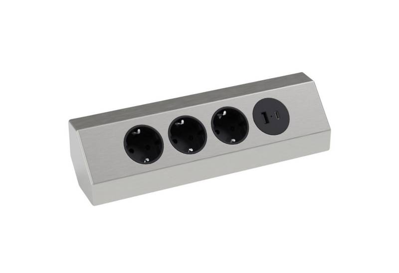 kalb Steckdose Ecksteckdosenleiste 4-fach 3x 230V und 2x USB Anschluss silber/schwarz von kalb