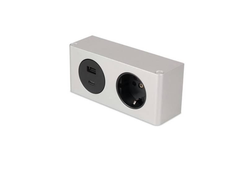 kalb Steckdose 2-fach Steckdosenleiste 1x 230V Steckdose und USB A/C Anschluss silber von kalb