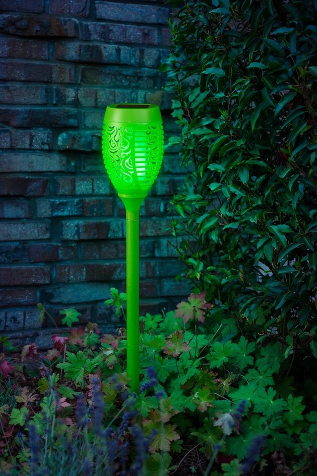 kamelshopping LED Gartenfackel Solarleuchten für Außen, bunte Gartenfackel mit Flammeneffekt, LED fest integriert, bunt, wasserdicht, Dämmerungssensor, ca. 72 cm hoch, bunt von kamelshopping