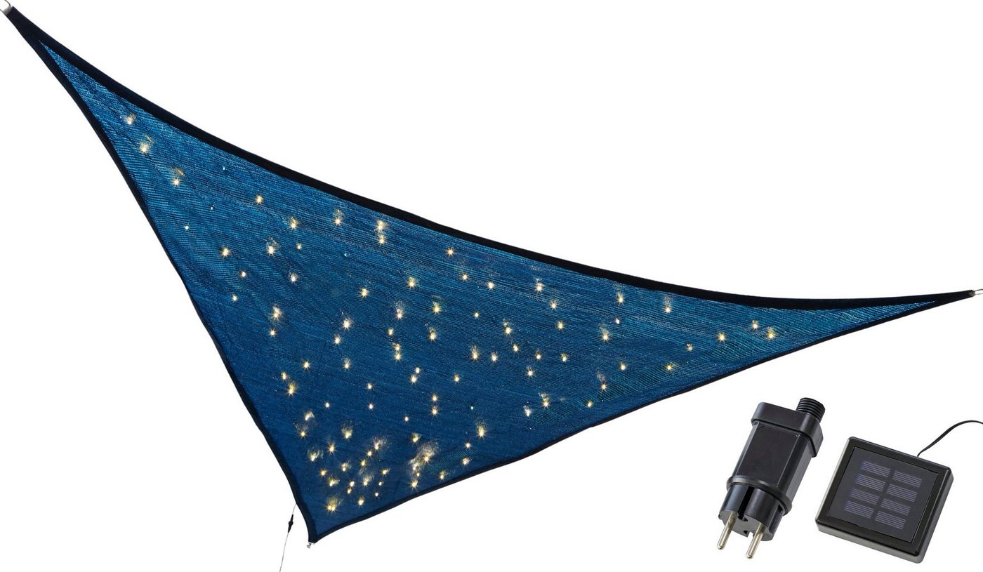 kamelshopping Sonnensegel Sonnensegel mit LED Solar Beleuchtung, dreieckig, ca. 3,25 x 3,25 x 3m, Polyethylen, Sonnenschutz mit Lichterkette, Funkelmodus, 110 LEDs, warmweiß von kamelshopping