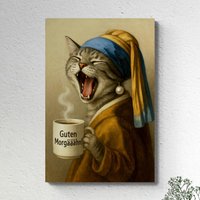 Die Katze Mit Dem Perlohrring - Kaffeetasse, Leinwanddruck Auf Holzrahmen, Katzen Gemälde Humorvoll, Geschenk Für Katzenfans Die Katze Mit Dem Perlohrring - Kaffeetasse, Leinwanddruck Auf Holzrahmen, Katzen Gemälde Humorvoll, Geschenk Für Katzenfans von kamikatzecatart