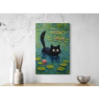 Monet Seerosenteich Mit Katze - Humorvolle Wandkunst Auf Leinwand, Geschenk Für Katzenliebhaber, Berühmtes Gemälde Katze Monet Seerosenteich Mit Katze - Humorvolle Wandkunst Auf Leinwand, Geschenk Für Katzenliebhaber, Berühmtes Gemälde Katze von kamikatzecatart