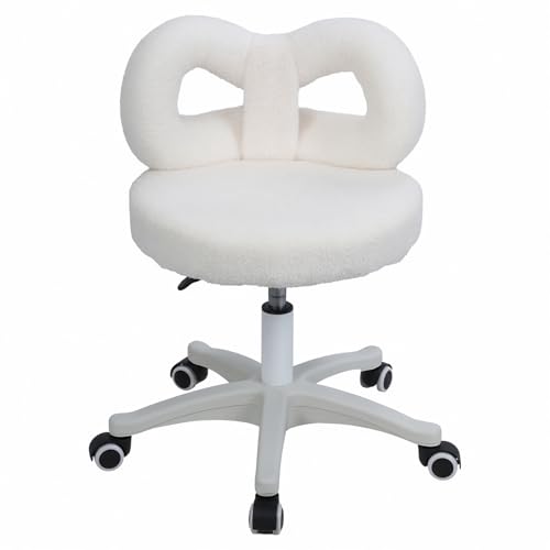 kamulouk DREHSTUHL SCHREIBTISCHSTUHL, SCHMINKTICH Stuhl MIT Verstellbarer HÖHE, Schminkstuhl Mit Plüschbezug Bowknot zurück für Haus, Büro, Büro Beige von kamulouk