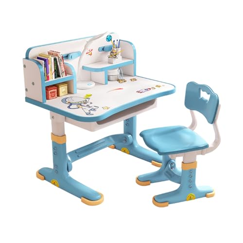kamulouk Kinderschreiteil MIT erweiterte Desktop, Kinderschreibtisch Höhenverstellbar, Schreiteil Kinder MIT Cartoon Muster, Schublade und Stuhl, Blau von kamulouk