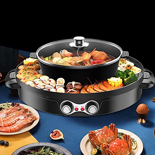 2 in 1 Elektro Grillpfanne Hot Pot Multifunktions Rund BBQ Tischgrill Grill-Hot Pot 2200W Schwarz Split Design Geeignet für Mahlzeiten im Innen- und Außenbereich von kangten