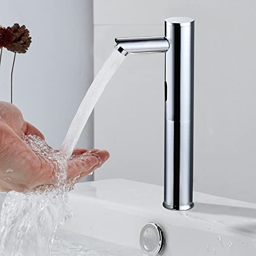 20cm Infrarot Sensor Wasserhahn Bad Chrom Automatik Waschtischarmatur Sensible Smart Touch Control Bad Kaltwasser Waschtischarmaturen Geeignet für Bad, WC, Küche von kangten