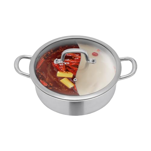 28cm Edelstahl Hot Pot Shabu Kocher Kochgeschirr Doppelseitig mit Suppenkellen & Deckel 2 Grid Shabu-Topf für Induktionskochfeld Gasherd von kangten