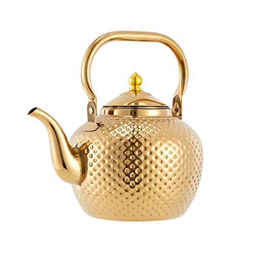 Edelstahl Teekanne mit Siebeinsatz, mit Teesiebgriff, geeignet für Induktionskocher (2.0 Liter (60 oz) (Gold) von kangten