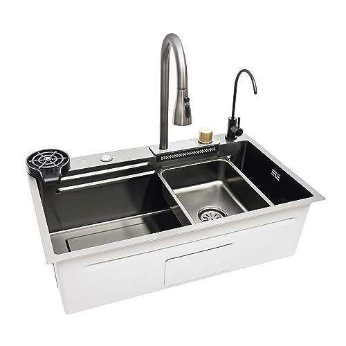 Einzelne Schüssel Küchenspüle Waschbecken Wasserfall Bar Spüle Edelstahlspüle mit Wasserhahn Silber Rechteckig von kangten