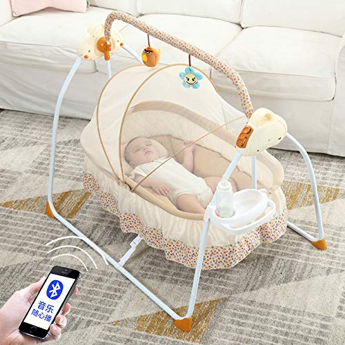 Elektrische Babywiege Babybett Automatischer Schaukel Bluetooth-Schaukelstuhl mit Musik Sicherwippe für 0-18 Monate 25 kg Babys(Khaki) von kangten