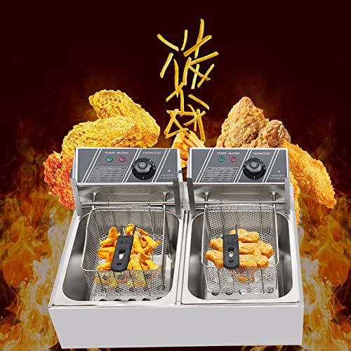 Fritteuse, 12L Edelstahl Doppelfritteuse Doppel Fritöse Maschine für Schnellrestaurants Snackbars von kangten