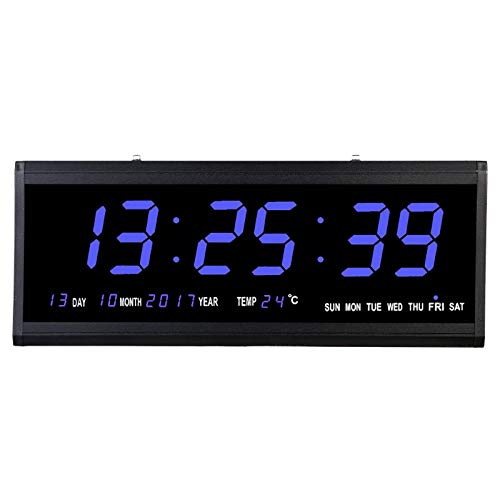 LED Digital Wanduhr Große Wohnzimmer Büro Kalenderuhr Seniorenuhr mit Temperatur LED Display+Datum Temperatur Blau von kangten