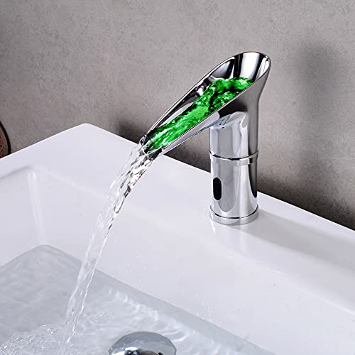 LED Infrarot Sensor Wasserhahn Bad Wasserfall Waschtischarmatur Bunte Ändern Leuchten Küche Wasserfall Waschbecken Armatur Silber & Zubehör von kangten