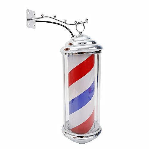 Led Barbers Pole Light Outdoor Barber Pole Rotating Light Barbershop Salon Sign Beleuchtetes Streifenlicht Rot Weiß Blaue Streifen Rotierende Beleuchtung Schild 12×37cm für Friseursalon Barber Shop von kangten