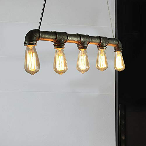 Retro Pendelleuchte Industrie Wasserrohr Hängelampe Loft Leuchte Deckenlampe Schmiedeeisen Rohr Hängelampe E27 für Esszimmer Esstisch Küche Wohnzimmer (Ohne Glühbirne) von kangten
