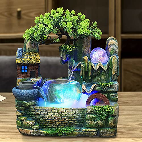 Springbrunnen, Desktop Zimmerbrunnen Wasserfall Gartenbrunnen Tischbrunnen Zerstäubung Luftbefeuchter Pflanze Ornament Wasserspiel Dekor für Zen Meditation von kangten