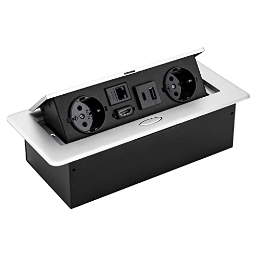 Tischplatte versteckte Sockel, Tischsockel, Pop Up Sockel Desktop Tischsteckdose Einziehbare Steckdosen mit 2 EU LAN HDMI und 5V 2A USB Typec Ladegeräten von kangten