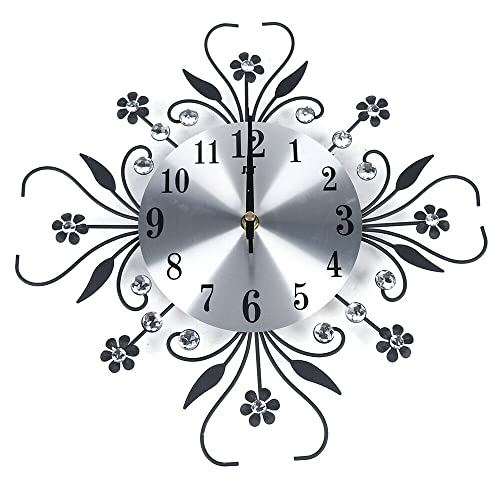 Wanduhr, 3D Digital Quartz Uhren Moderne Blume Diamant Dekoration Uhr Analoguhr Metall Wand Quarzuhr für Wohnzimmer Schlafzimmer (Schwarzes) von kangten