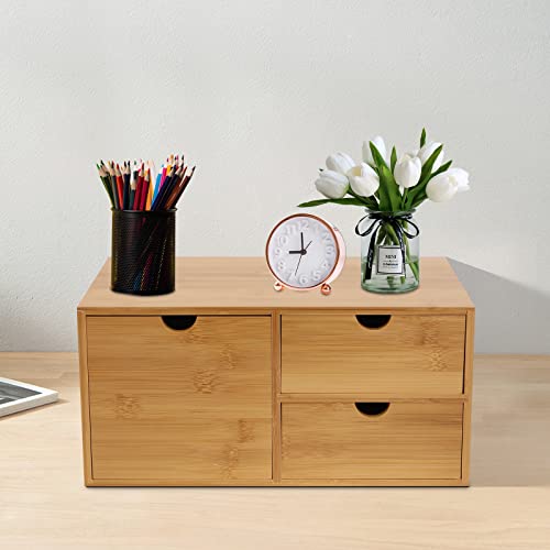 kangten Bamboo Desk Organizer - Mini Bamboo Desk Drawer Tabletop Storage Organization Box für Büro Haus Toilettenartikel liefert, keine Montage erforderlich (3 Schubladen) von kangten