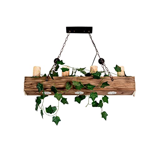kangten Holz Retro Pendelleuchte Rustikale Kronleuchter 39.3" Holzbalken Hängeleuchte Holz Hängelampe 4-Licht für Esszimmer Schlafzimmer von kangten