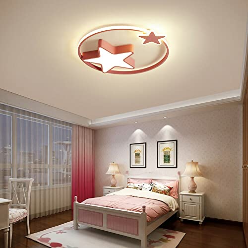 kangten Kinderzimmer Lampen Decke Dimmbar, LED Nette Sternenhimmel Deckenleuchte Wohnzimmerlampe mit Fernbedienung Mädchen Junge Schlafzimmer Deckenlampe 29W (Rosa) von kangten
