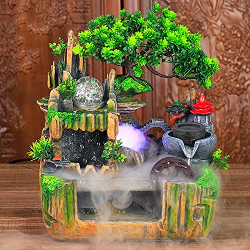 kangten Zimmerbrunnen Wohnzimmer Wasserfall Tischbrunnen LED Desktop Bonsai Ornamente Grüne Pflanze Zimmerbrunnen Tischbrunnen von kangten