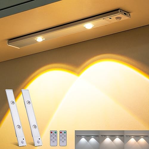 Schrankbeleuchtung Unterbauleuchte Küche Bewegungsmelder Led - Fernbedienung mit 3 Lichtmodi Dimmbar Unterbauleuchte USB Wiederaufladbare Magnetische Lichter für Kleiderschrank 30cm 2Stück von kanhiro