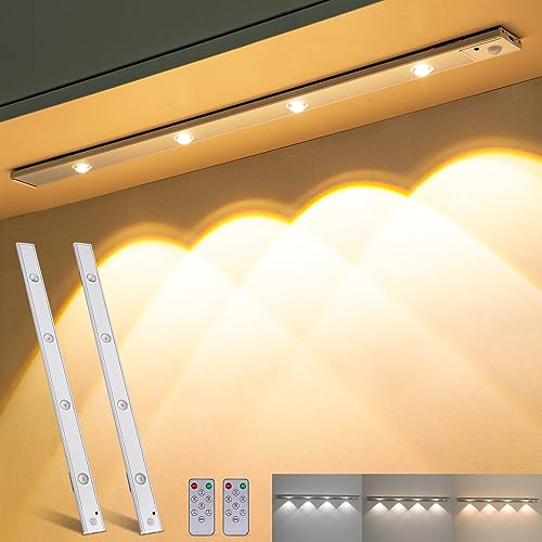 Schrankbeleuchtung Unterbauleuchte Küche Bewegungsmelder Led - Fernbedienung mit 3 Lichtmodi Dimmbar Unterbauleuchte USB Wiederaufladbare Magnetische Lichter für Kleiderschrank 60cm 2Stk von kanhiro