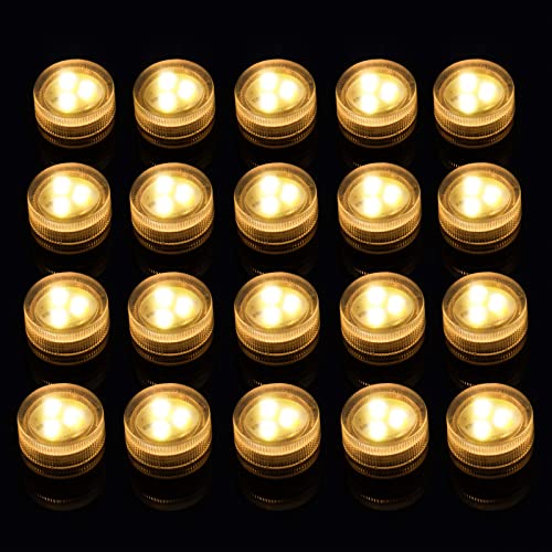 Mini Unterwasser Wasserdichte Led Lights - Warmweiße Teelichter Batteriebetrieben, kleines Led-Kerzenlicht, Vase Aquarium Whirlpool Party Hochzeit Dekoration (20pcs ohne Fernbedienung) von kanhiro