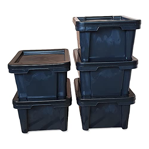 kanister-vertrieb® 5er-Set Aufbewahrungsbox Spielzeugkiste Kunststoffbox Box mit Deckel stapelbar, für Lebensmittel, PP-Kunststoff, 20 L, 43x35x23 cm (schwarz) von Generisch