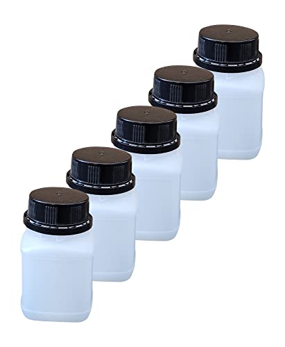 kanister-vertrieb® 5er Set: 100 ml Laborflasche Vierkantflasche Weithalsflasche lebensmittelecht mit Schraubverschluss von kanister-vertrieb