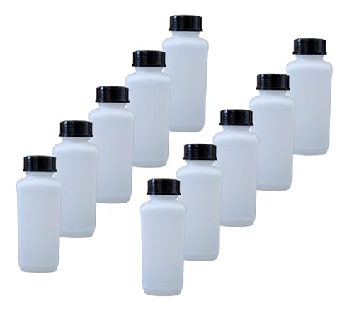 kanister-vertrieb® 10er Set: 1000 ml Laborflasche Vierkantflasche Weithalsflasche lebensmittelecht mit Schraubverschluss von kanister-vertrieb